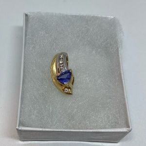 Solid 14kt Yellow Gold Diamond & Gemstone Pendent